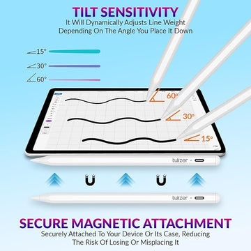 Tukzer Active Stylus Pen iPad Pencil | Palm Rejection, Tilt Sensor, High Precision| Compatible only with iPad 2018 Onwards iPad(6/7/8/9/10) Air(3/4/5) Pro11(1/2/3/4) Pro12.9 (3/4/5/6) Mini(6/5) White