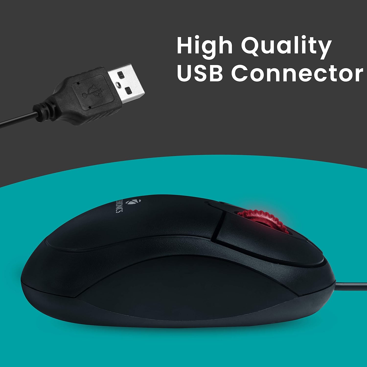 Zebronics Rise, Wired Optical Mouse, 3 Buttons, High Precision, 1200 DPI, Works on Most Surfaces, Plug & Play, USB Interface, 1.2m Cable Length