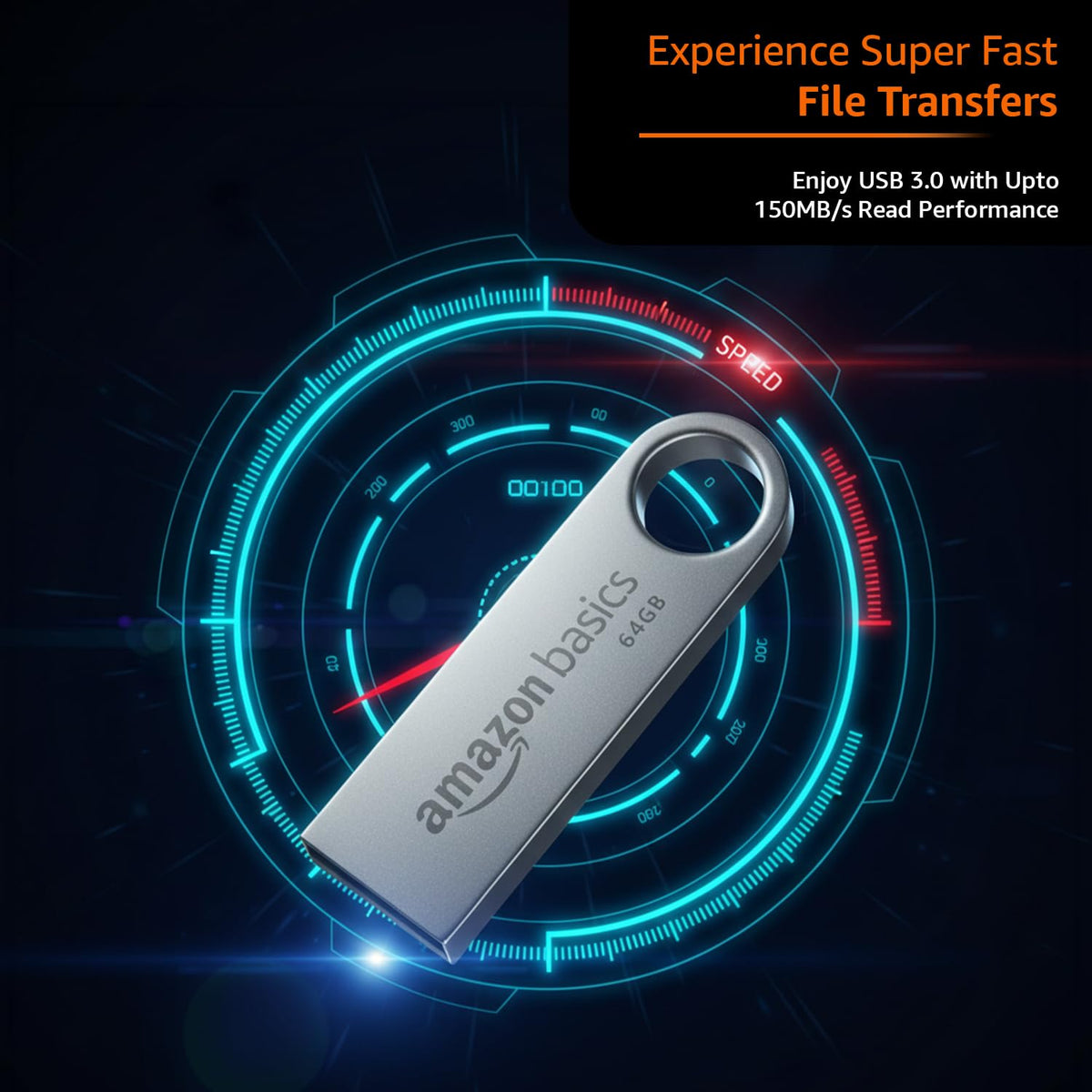 Amazon Basics 64 GB Flash Drive | USB 3.0 | Upto 150 MB/s | Silver