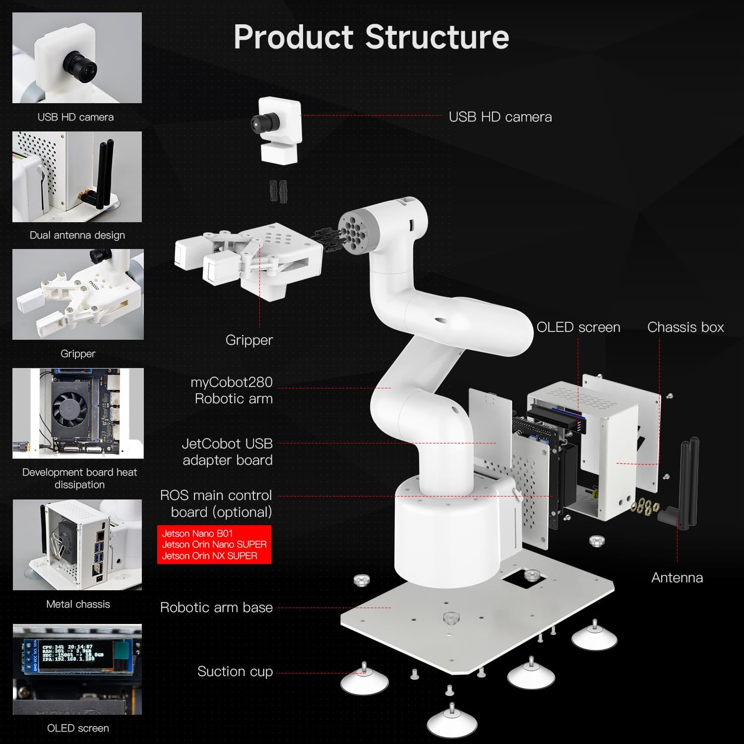 Yahboom 7Axis Collaborative Robot Arm for Jetson Orin NX Super 16GB 157TOPS AI Visual Recognition, Movelt, APP Control,ROS Education with Adaptive Gripper