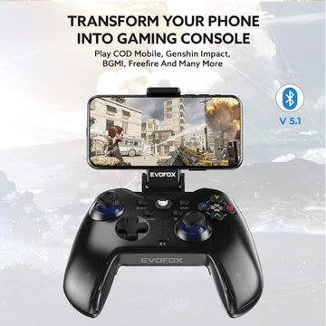EvoFox Go Smartphone Bluetooth Gamepad for iPhones, iPads & Android | 2 Macro Back Buttons, Dual Vibration Motors, Turbo Mode, Analog Triggers, High Precision Joysticks | Android KeyMap Mode (Grey)