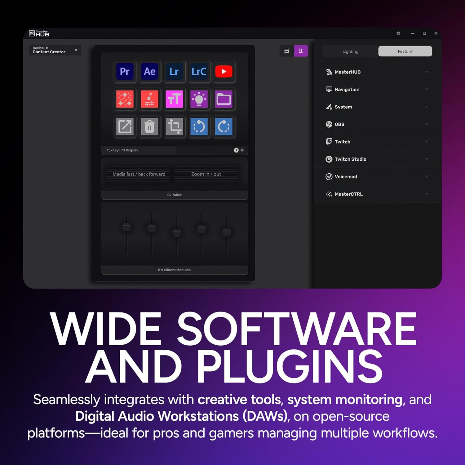 MasterHUB Creator Kit: Fully Modular Allows You to Customize with Base, 15xKeys IPS Display, 2xRoller, and 5xFader Modules - Empowering Your Workflow by Cooler Master