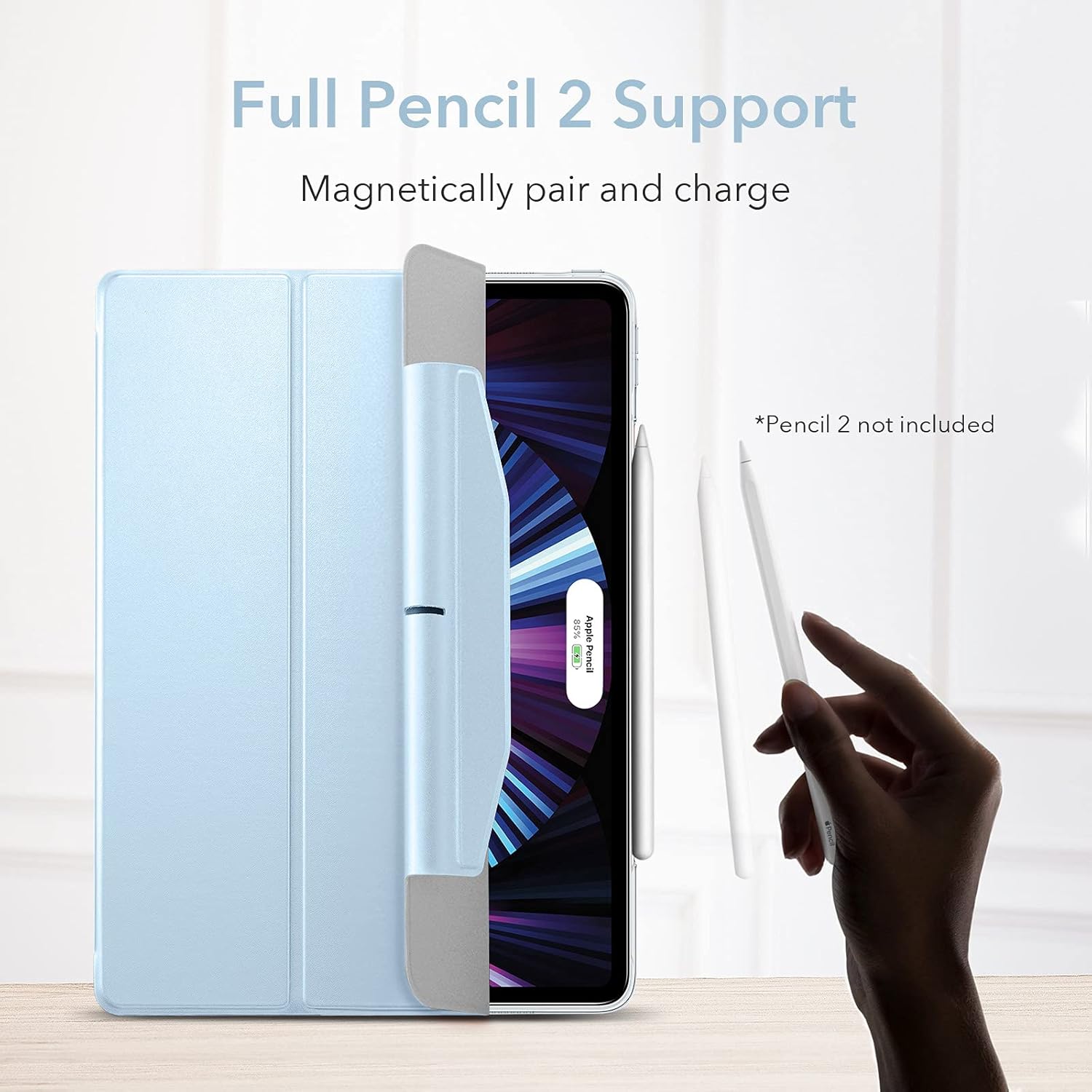 ESR for iPad Pro 11 inch Case (2021, 3rd Generation), Translucent Stand Case, iPad Pro Cover with Clasp, Auto Sleep and Wake, Pencil 2 Wireless Charging, Ascend Trifold Case, Sky Blue