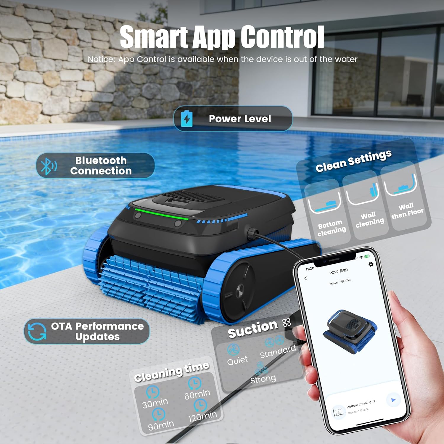 PC20 Automatic Robotic Pool Cleaner, Cordless Pool Vacuum Robot for Inground & Above Ground Pools, Smart Navigation, Self-Parking, 5000GPH Suction, Cleans Floor, Wall & Waterline