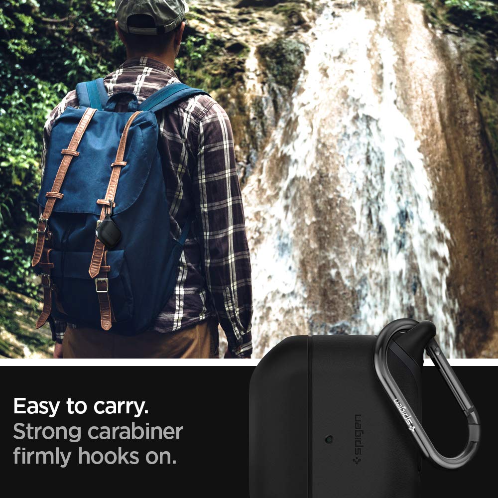 Spigen for AirPods Pro 2/1 Case, Carabiner Included, Soft Shell, Waterproof Cover, (Slim Armor IP) - Black
