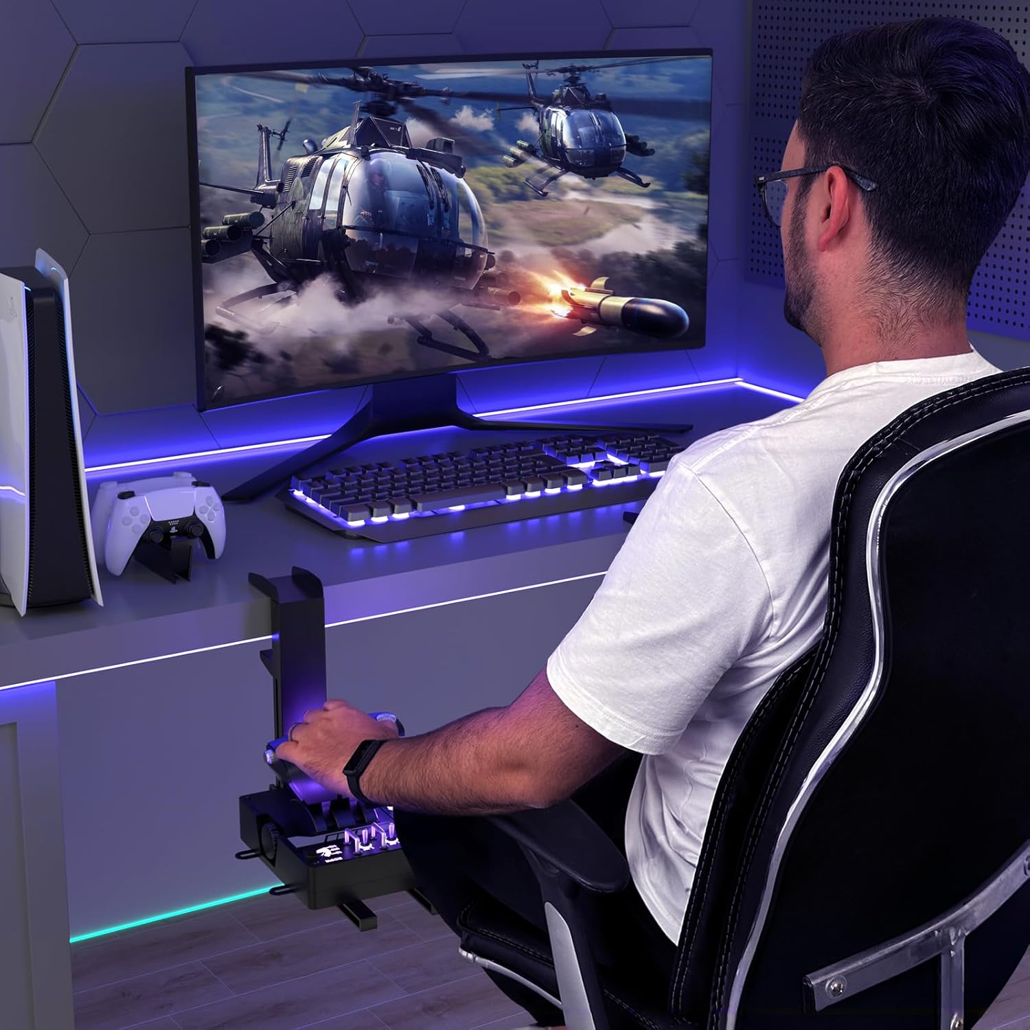 RACGTING Hotas Mount for Logitech X56,X52,X52 Pro, PC Throttle and Hotas Systems for Thrustmaster T Flight HOTAS,Thrustmaster T.16000M, TCA,Hotas Desk Mount for The Flight Sim Game Joystick