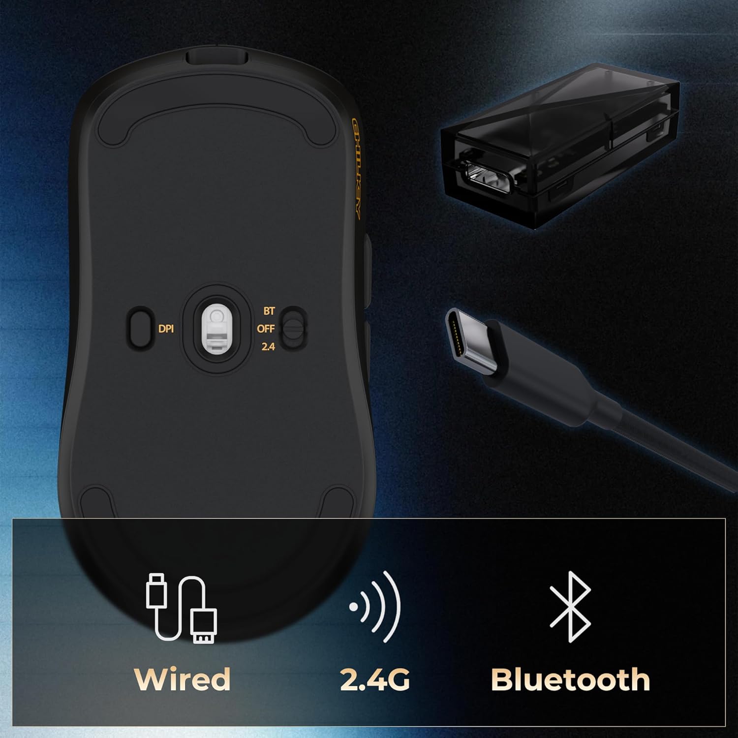 OOCTPK Wireless Mouse, Chilkey Glacier LW 8K L Gaming Mouse with LCD Screen, 8K Polling Rate, 30000 DPI Optical Tracking, 750 IPS, Bluetooth/2.4GHz/USB-C, 47g Ultra-Lightweight, 100 Million Clicks