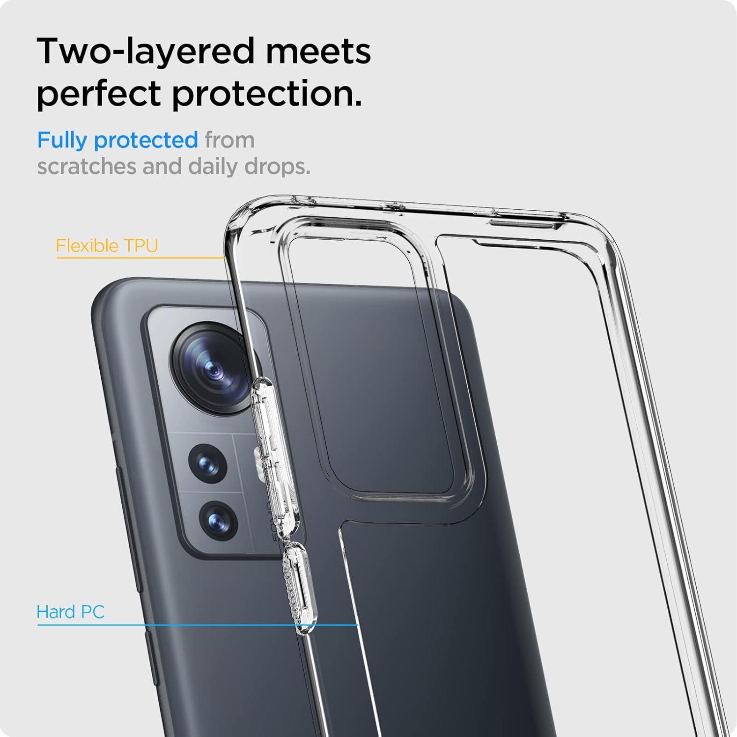 Spigen Ultra Hybrid for Xiaomi 12/12X Case, Transparent Xiaomi 12/12X Back Cover - TPU+Poly Carbonate｜Crystal Clear