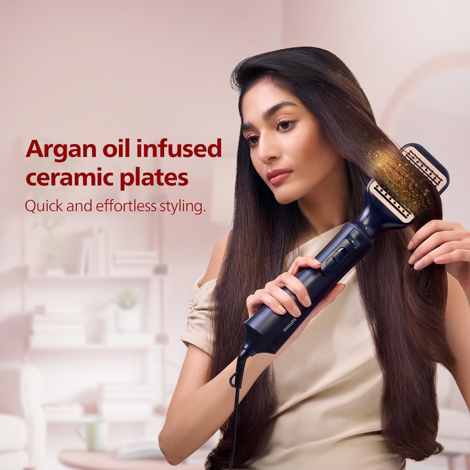 Philips India’s No.1 Hair Styling Brand 2-in-1 Airstyler | Straightening Brush + Hot Air Brush Combo | 3X Volume | 50% Less Breakage,2 Attachments, 3 Heat Settings, Cool Shot, For Indian Hair