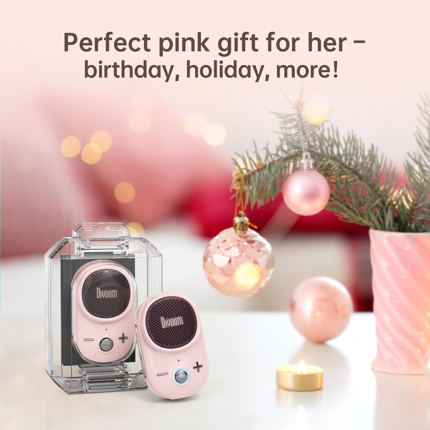 Divoom Itour-S Portable Mini Wearable Bluetooth Speaker, Big Audio and Punchy Bass,Clip-On Design, IP67 Waterproof and Dustproof,10 Hours Playtime,Speaker for Home Travel Office and Outdoors (Pink)