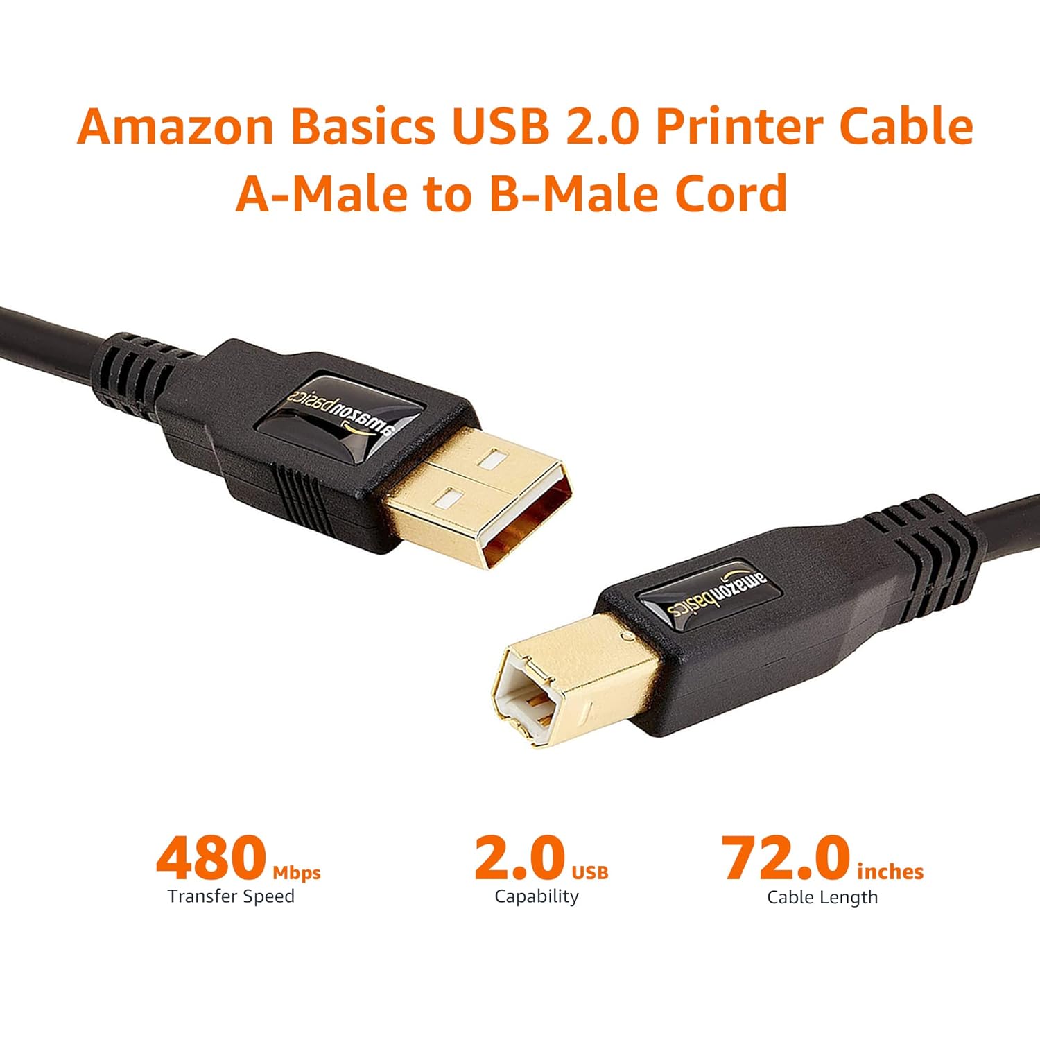 AmazonBasics USB 2.0 Cable - A-Male to B-Male for Personal Computer, Printer - 6 Feet (1.8 Meters)- Black