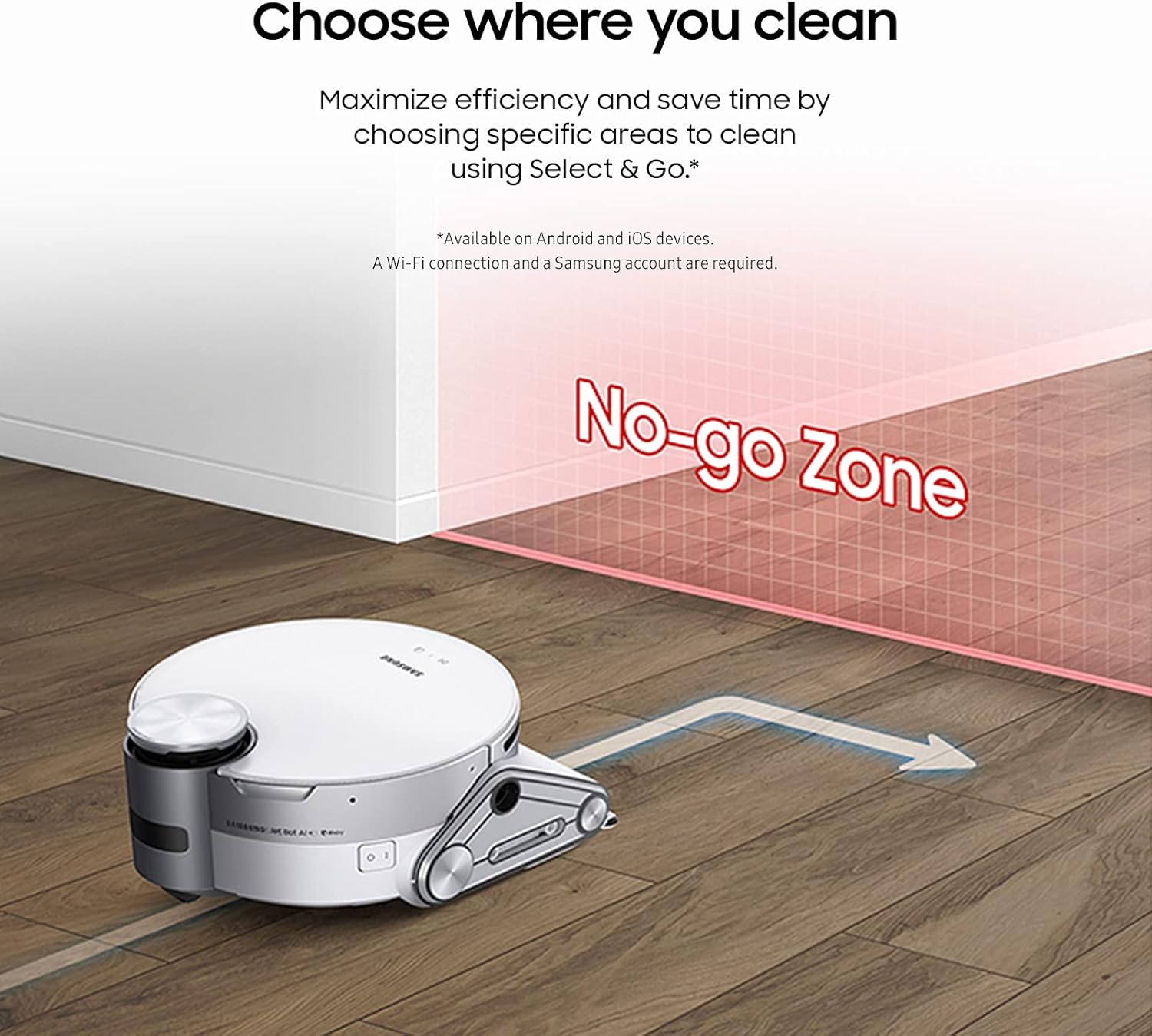 SAMSUNG Jet Bot AI+ Robot Vacuum Cleaner w/ Object Recognition, Intelligent Cleaning, Clean Station, 5-Layer Filter, Touchless Dust Removal for Hardwood Floors, Carpets, VR50T95735W, White
