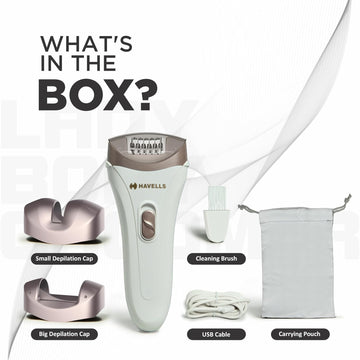 Havells FD5051 Epilator, Hair Removal for Women, Wet & Dry, Cordless, Rechargeable (White)
