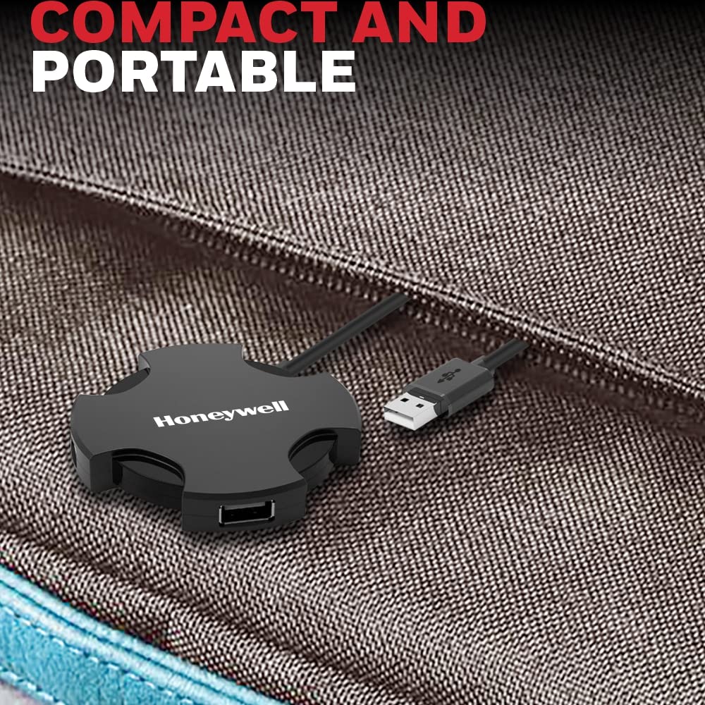 Honeywell 4 in 1 Ultra Slim USB Hub 2.0,1.2Meter(4 feet) Cable, with a Transfer Speed of 480MBPS, Universally Compatible with All USB PC Speaker Laptop Hard Drive Keyboard Printer Pen Drive