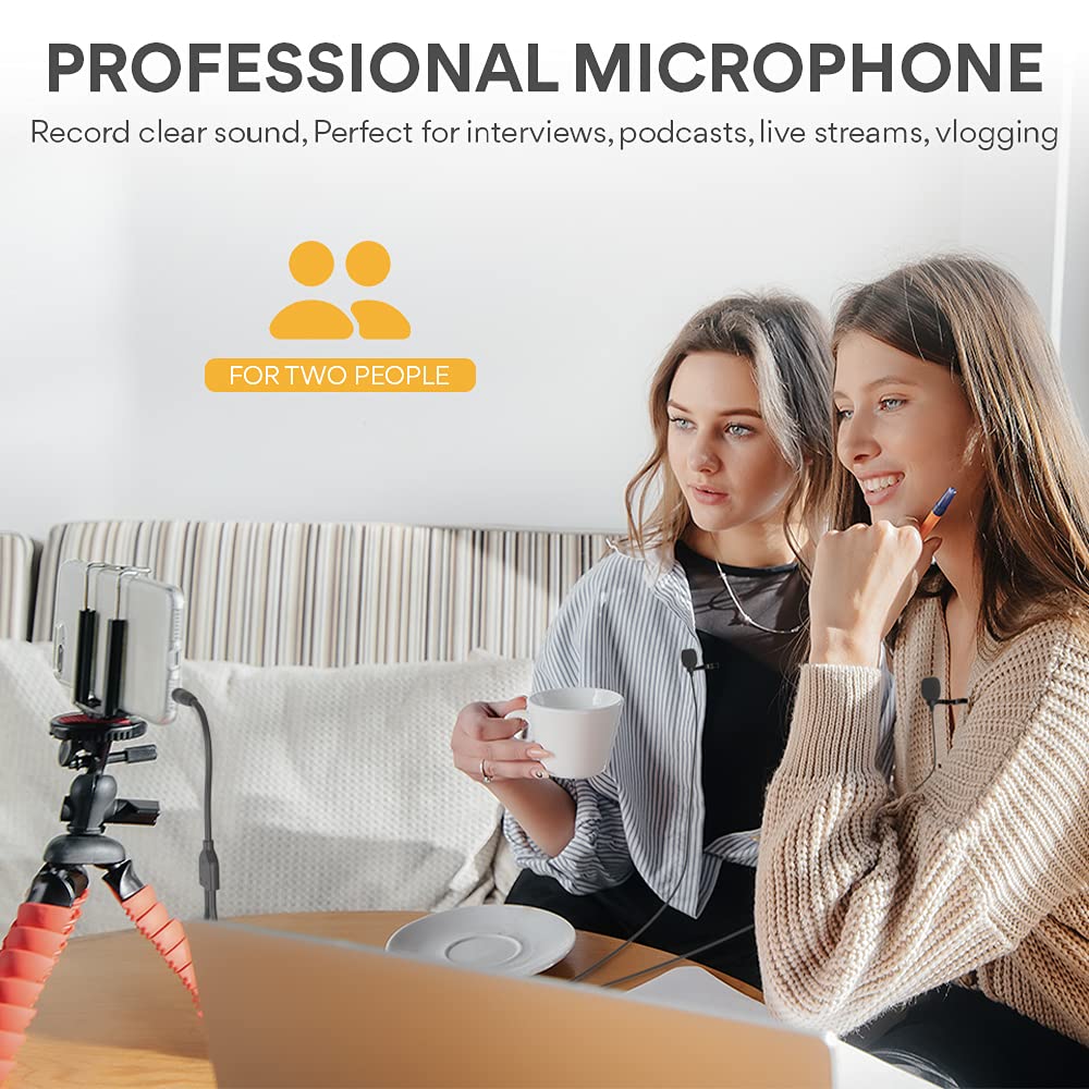 Maono AU-404 Auxiliary USB Omnidirectional Dual Collar Lavalier Condenser Microphone For Mobile, PC, YouTube Recording, Singing, Vlogging (Black)