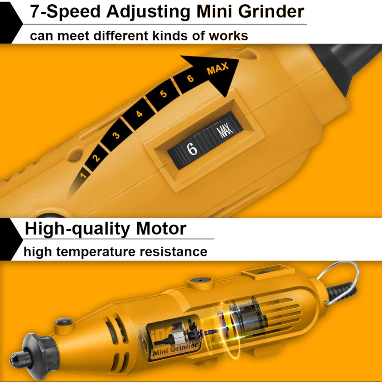 INGCO Mini Grinder Kit, 6 Adjusting Speed, 130w Min Size Electric Grinder Tool Set, Grinding Machine for Jade Carving Wood Punching Metal Grinding Polishing Mini Rotary Die Grinder 52pcs Accessories