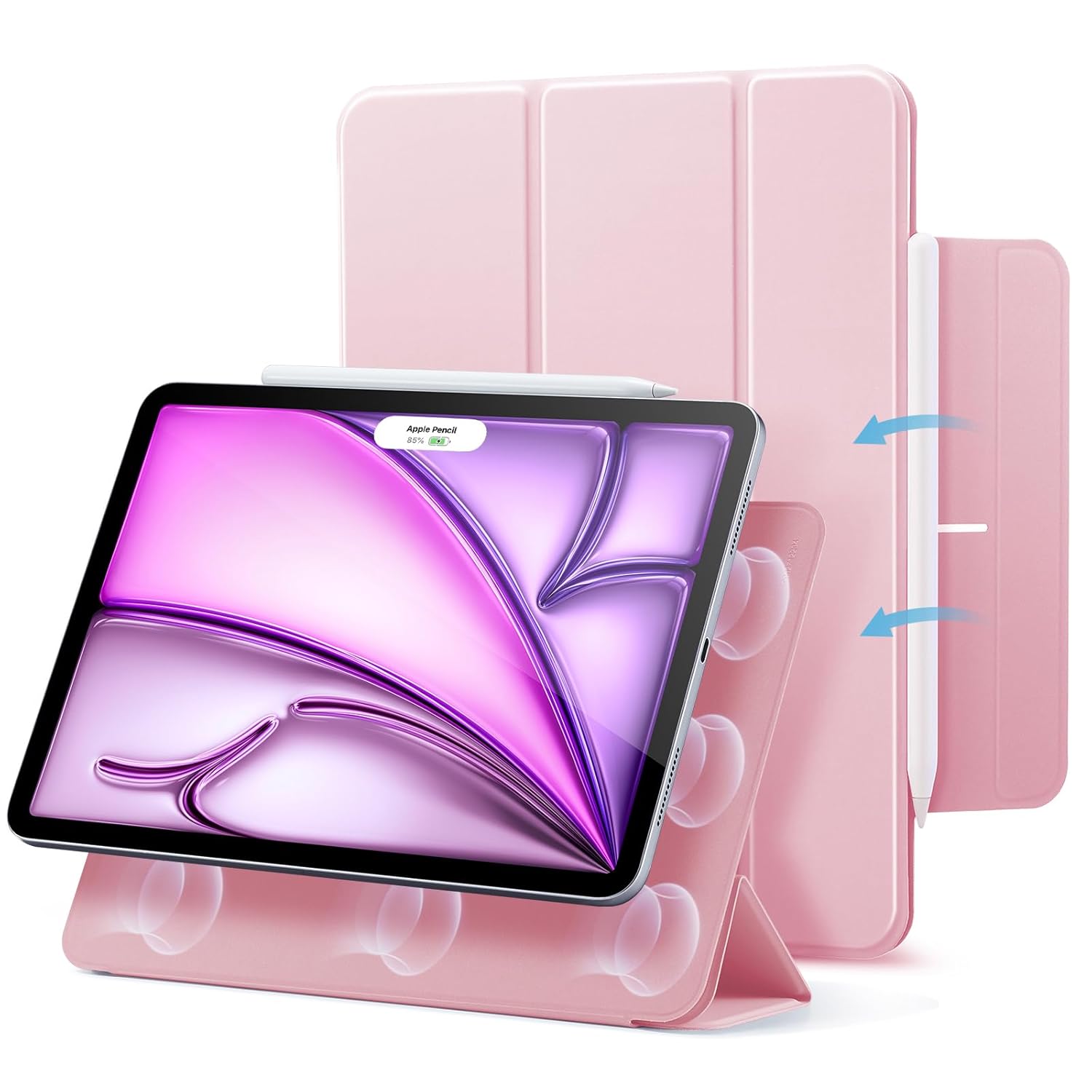 ESR for iPad Air 13 Inch Case M4/M3/M2 (2026/2025/2024), iPad Pro 12.9 Cover, Powerful Magnetic Attachment, Slim Trifold Stand Case, Supports Pencil Pro & Pencil (USB-C), Rebound Series, Pink