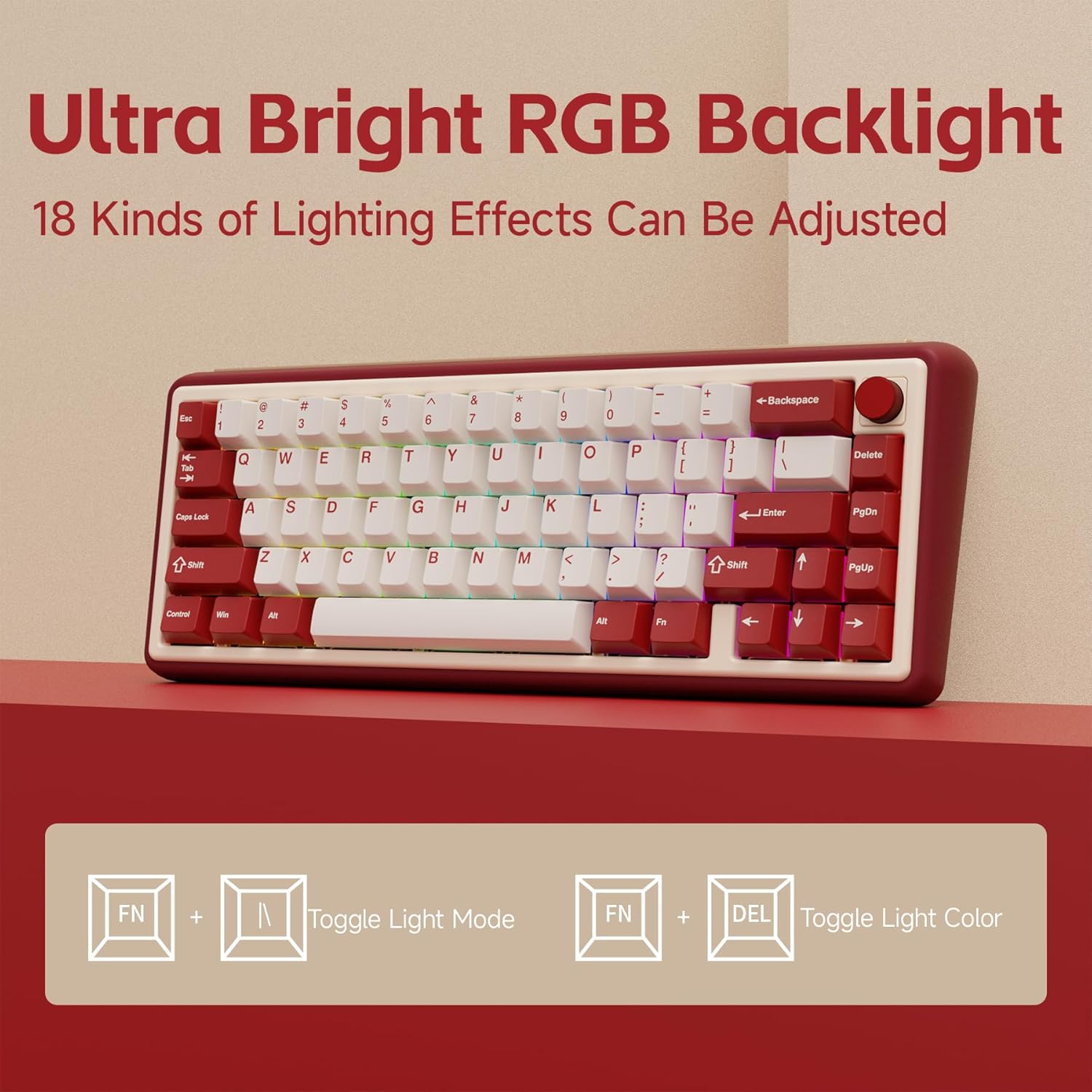 OOCTPK Chilkey Foxy65 Mechanical Keyboard with Knob, Gasket Mount 65% Aluminum Wireless Mechanical Keyboard, BT5.0/2.4GHz/USB-C, Hot Swappable, RGB Backlit Computer Custom Key Board for PC