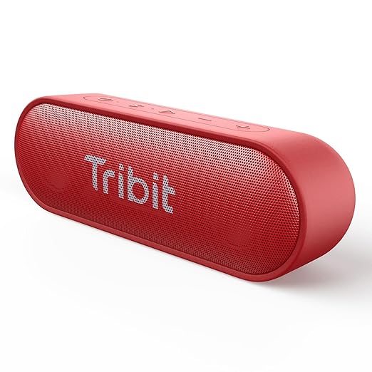 Tribit XSound Go Wireless Bluetooth 5.0 Speakers with Loud Stereo Sound &amp; Rich Bass 16W,24H Playtime,100 ft Bluetooth Range,Outdoor Lightweight IPX7 Waterproof,Built-in Mic (Red)