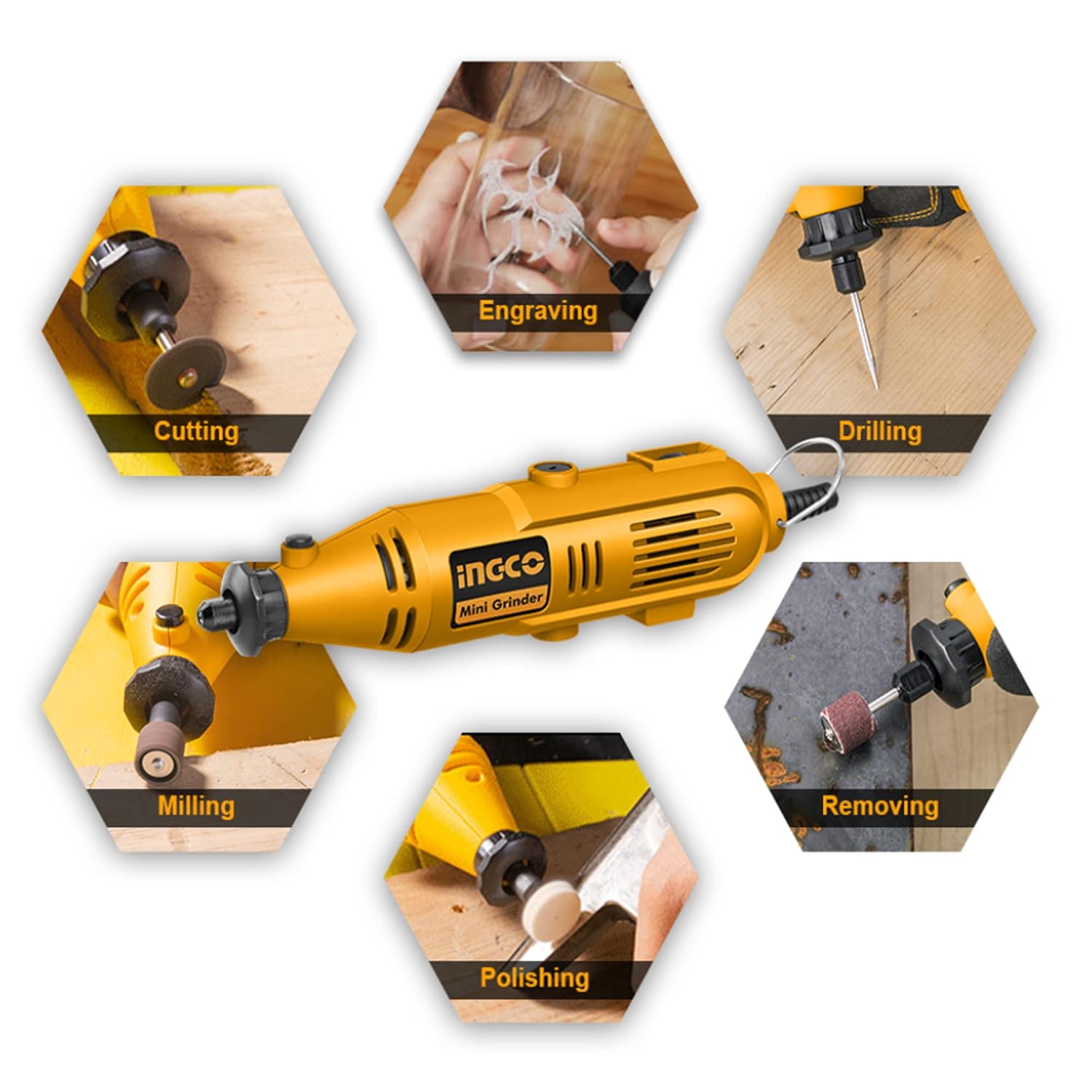 INGCO Mini Grinder Kit, 6 Adjusting Speed, 130w Min Size Electric Grinder Tool Set, Grinding Machine for Jade Carving Wood Punching Metal Grinding Polishing Mini Rotary Die Grinder 52pcs Accessories