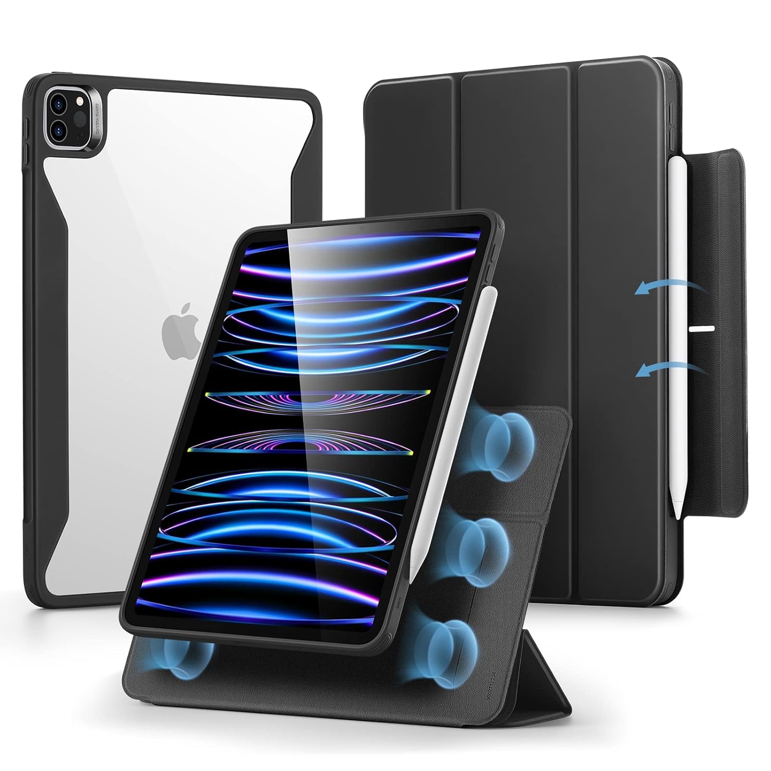 ESR for iPad Pro 11 inch Case (2022/2021/2020/2018, 4th/3rd/2nd/1st Generation), iPad Pro Cover with Pencil Holder, Detachable Magnetic Cover, Vertical Stand, Rebound 360 Series, Black