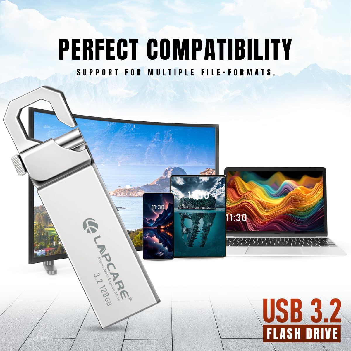 Lapcare Flais 128GB Metal USB 3.2 Flash Drive | Pen Drive | Up to 400Mbps Speed | Reliable Data Storage with 5-Year Warranty| Universal Compatibility - MAC/Win/Linux | OTG Support