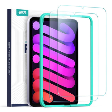 ESR 2 Pack Full Screen Protector For iPad Mini 7/A17 Pro,iPad Mini 7/6th Generation(2024/2021) 8.3 inch,Anti-Scratch Tempered Glass with Easy-Installation Frame,HD Clear,Support Apple Pencil Pro/USB-C