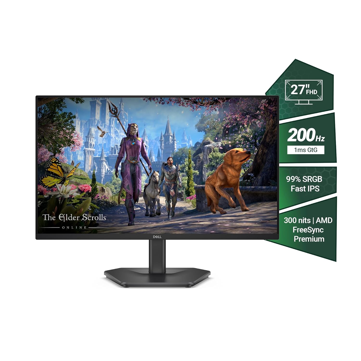 Dell SE2725HG 27" FHD IPS Gaming Monitor, 200Hz Refresh, 3side narrow bezels, 1ms GtG, AMD FreeSync Premium, HDR 10, 300nits, 1000:1 Contrast, 99% Srgb, Tilt, 2*HDMI 2.1 TDMS(supports HDMI VRR),DP 1.4