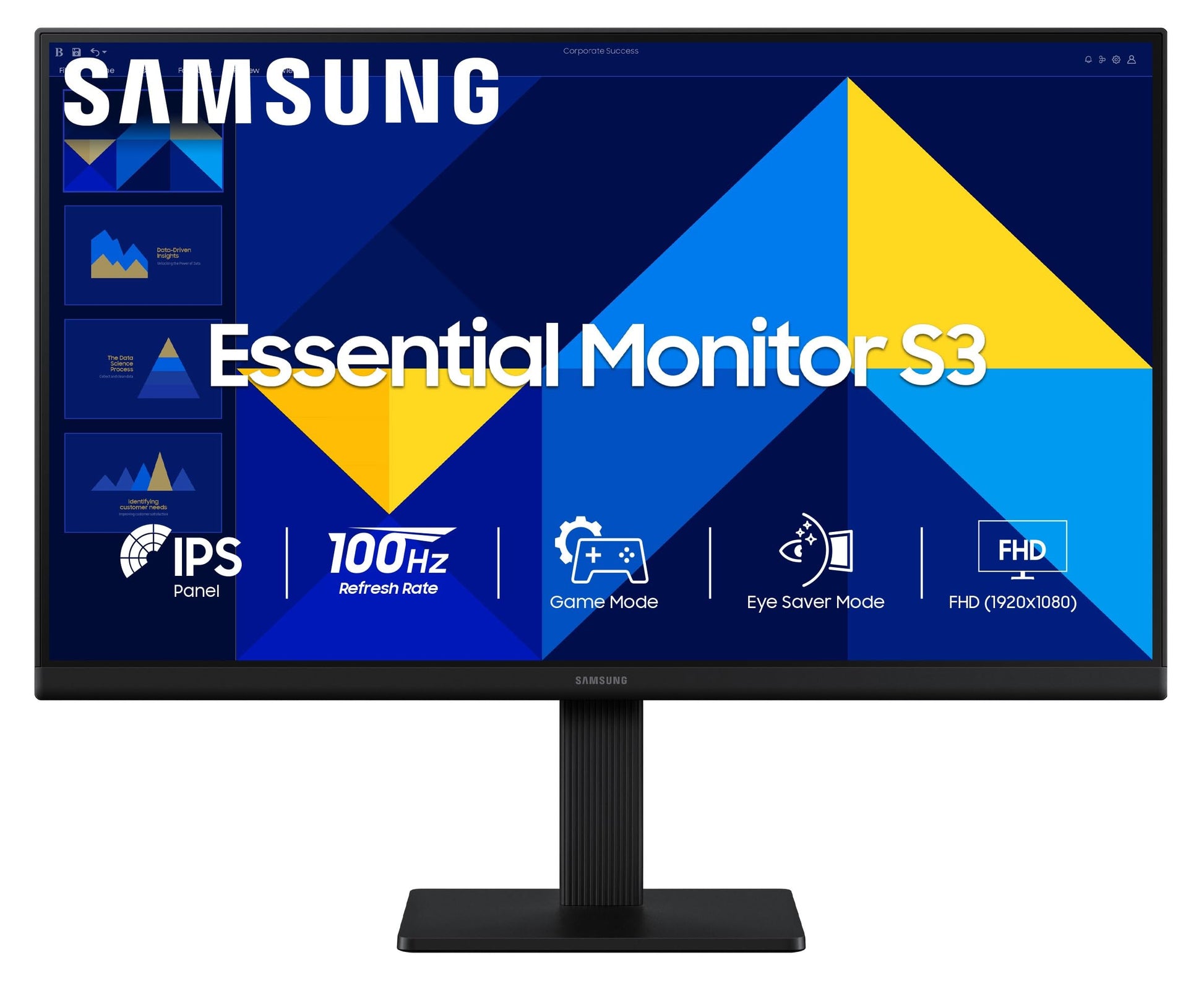 Samsung 27" (68.6 cm) S3 Flat Monitor|Super Slim Borderless Design|IPS Panel|FHD 1920 x 1080|100 Hz|5 ms|Ports-HDMI,VGA|Game Mode||Eye Saver Mode||Wall Mountable|LS27D300GAWXXL|Black