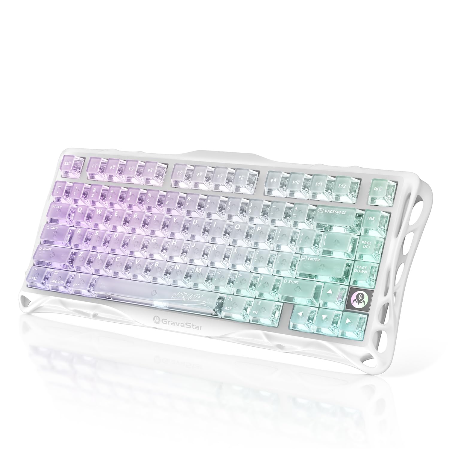 GravaStar Mercury K1 Lite 75% Gaming Keyboard, 2.4GHz/BT/Wired Tri-Mode Wireless Keyboard, Gasket Hot Swappable Mechanical Keyboard, Pre-lubed Linear Switches, RGB Backlit (Transparent Black)