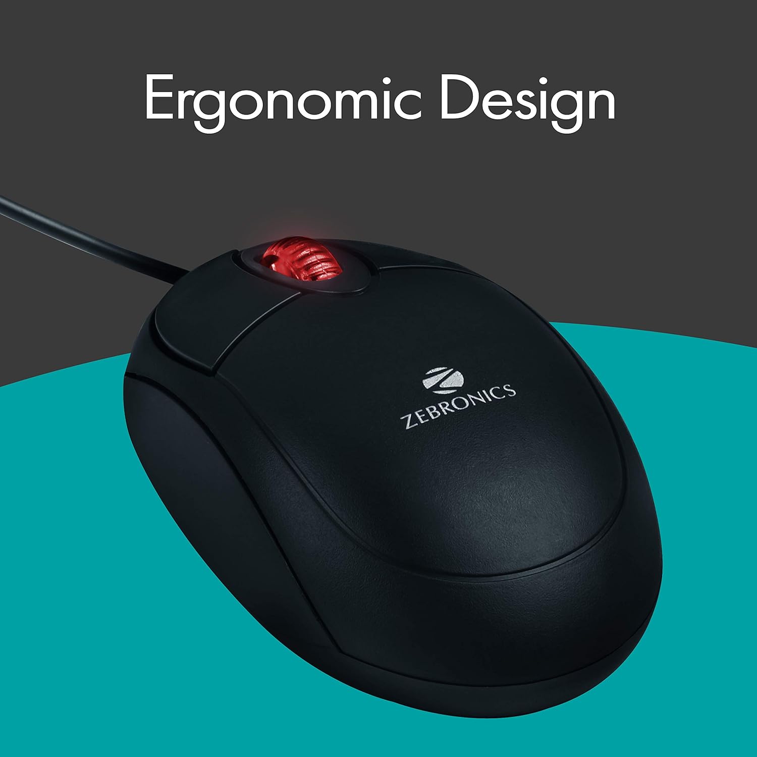 Zebronics Rise, Wired Optical Mouse, 3 Buttons, High Precision, 1200 DPI, Works on Most Surfaces, Plug & Play, USB Interface, 1.2m Cable Length