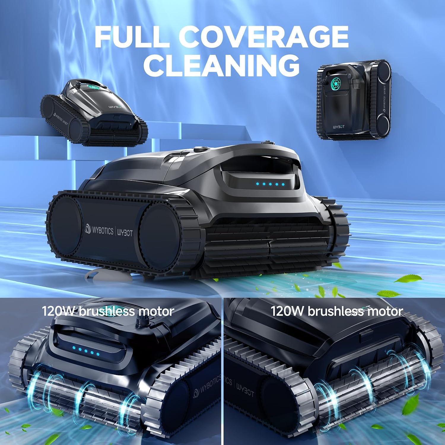 WYBOT M1 Pool Cleaner Robot, App Controlled Robotic Pool Vacuum, 300 Mins Runtime, 6 Path Planning & 7 Working Modes, Dual Filtration System