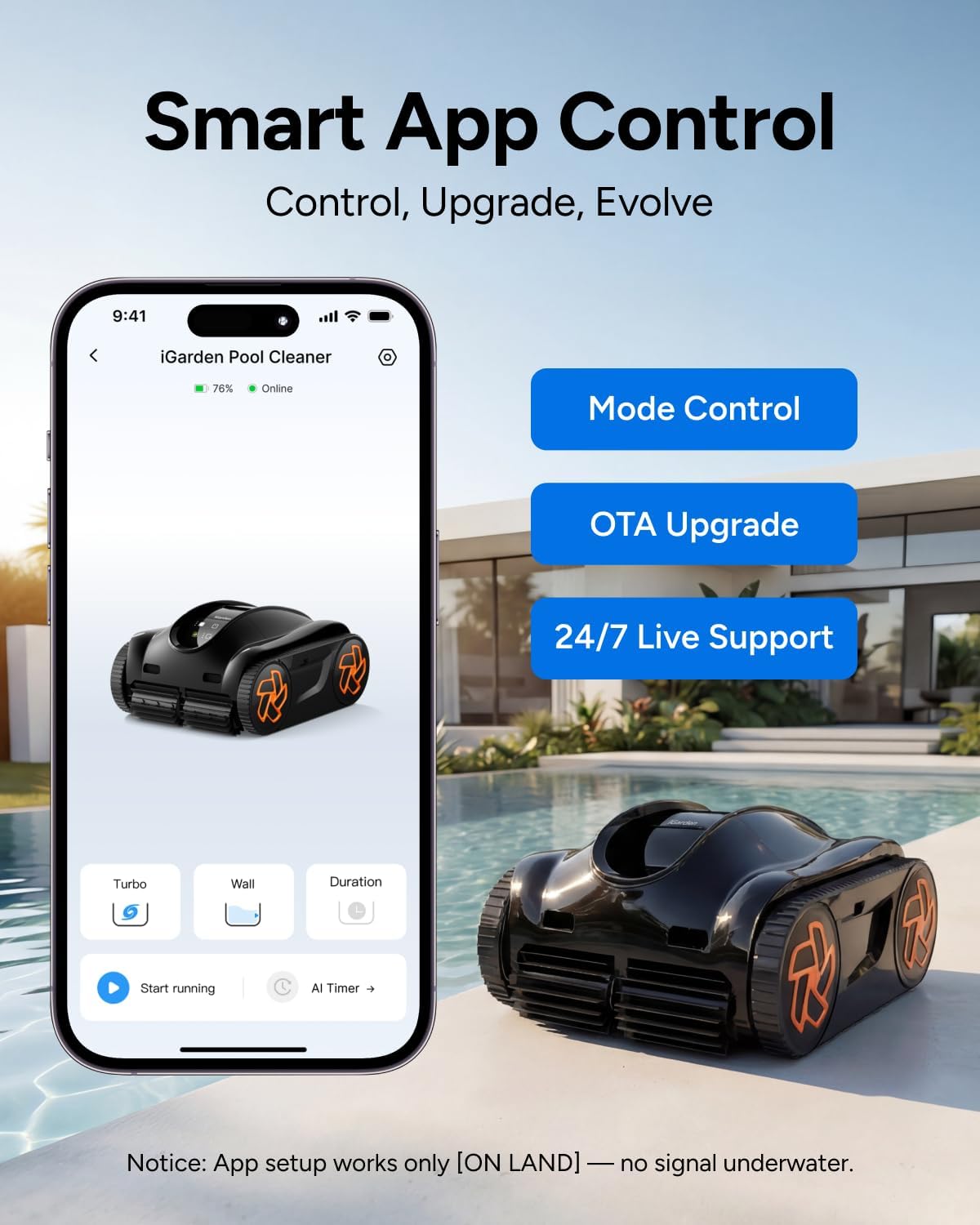 (2025 Upgrade) iGarden Pool Cleaner K36, Cordless Pool Vacuum Robot for Inground & Above Ground Pools, Smart Navigation, 220 Min Runtime, Touchscreen, Self-Parking, Cleans Floor, Wall & Waterline