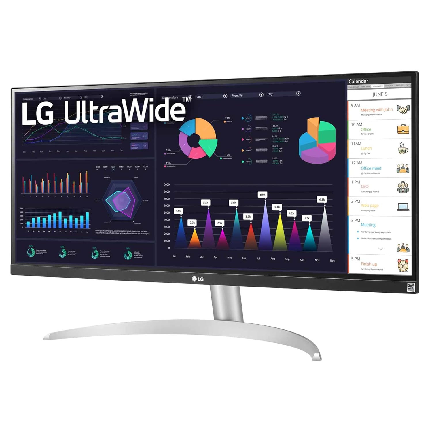 LG UltraWide 29 inch (73 cm) IPS FHD, Color Calibrated, 100Hz, 7W x 2 Inbuilt Speaker, USB-C, Display Port, HDMI, White Color-29WQ600