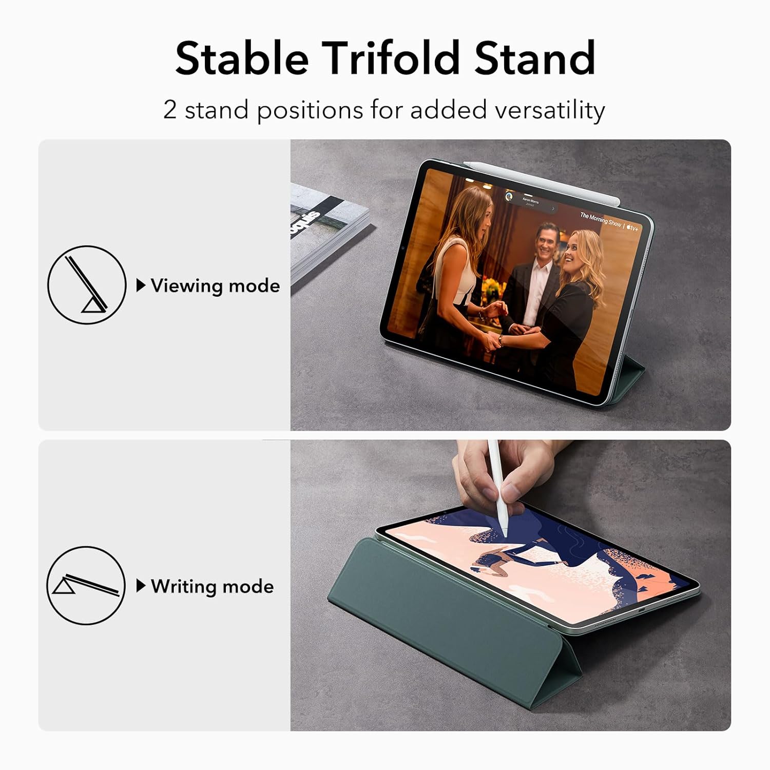 ESR for iPad Pro 12.9 inch Cover (2022/2021/2020, 6th/5th/4th Generation), iPad Air 13 inch Case 2025/2024, Convenient Magnetic Attachment, 2-Way Stand, Rebound Magnetic Case, Green