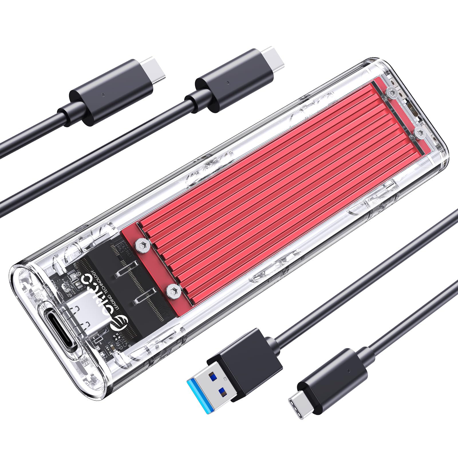 ORICO M.2 NVME Enclosure Adapter, USB 3.2 Gen 2 (10 Gbps), Transparent External Solid State Drive Adapter Enclosure for 2280 2260 2242 2230 PCI-E M2 M-Key SSD, USB Type C Converter Case (TCM2-Blue)