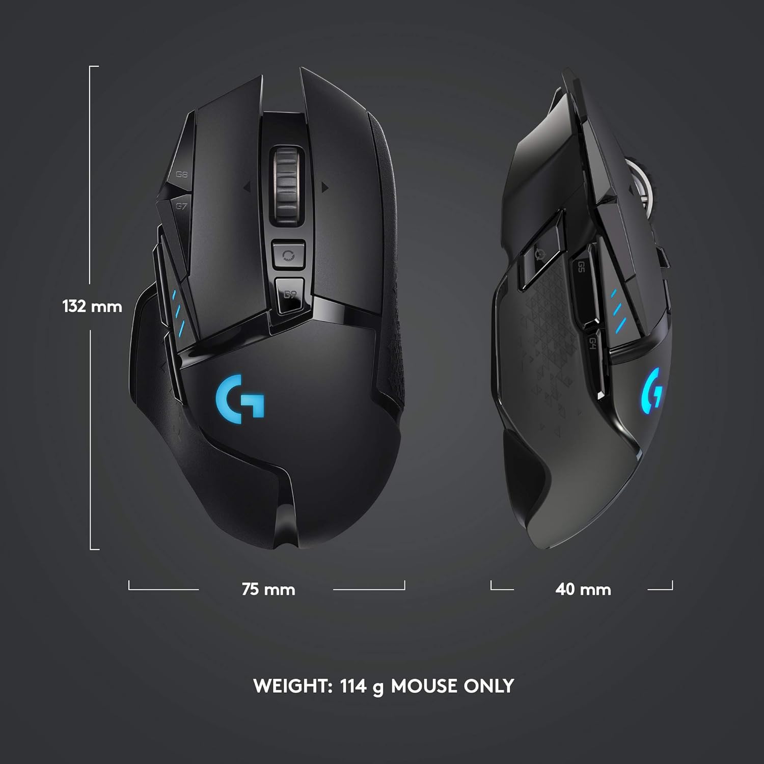 Logitech G502 Lightspeed Wireless Gaming Mouse, Hero 16K Sensor, 16,000 DPI, RGB, Adjustable Weights, 11 Programmable Buttons, Long Battery Life, On-Board Memory, PC/Mac - Black