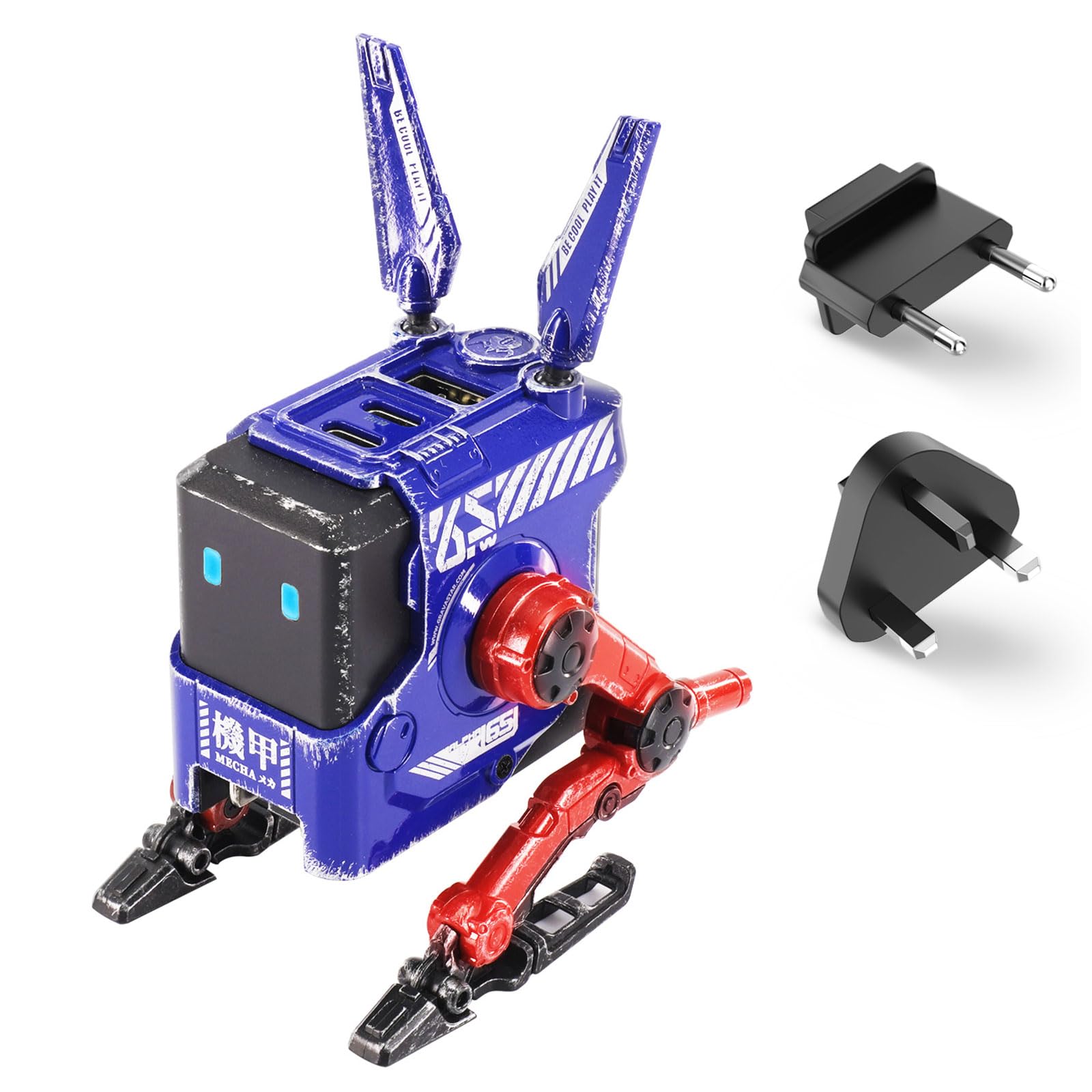 GravaStar 65W Alpha65 Robot Fast GaN Charger Block, 3-Port Fast Charger, Foldable Wall USB C Charger for iPhone, MacBook, iPad, Laptop, Steam Deck, Gifts for Men (65W, Gray)