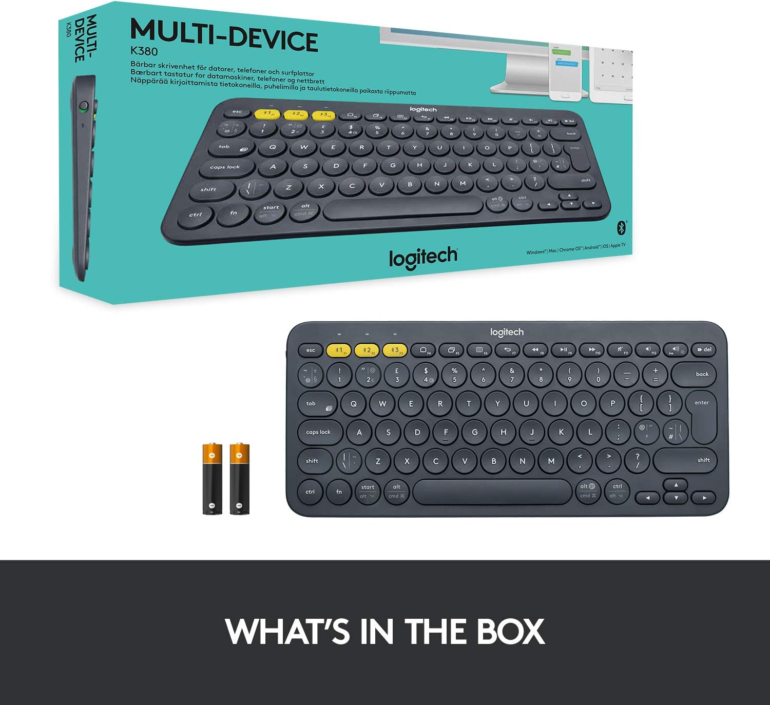 Logitech K380 Pebble Multi-Device Bluetooth Keyboard – Windows, Mac, Chrome OS, Android, iPad, iPhone, Apple TV Compatible – with Flow Cross-Computer Control and Easy-Switch up to 3 Devices –Dark Grey
