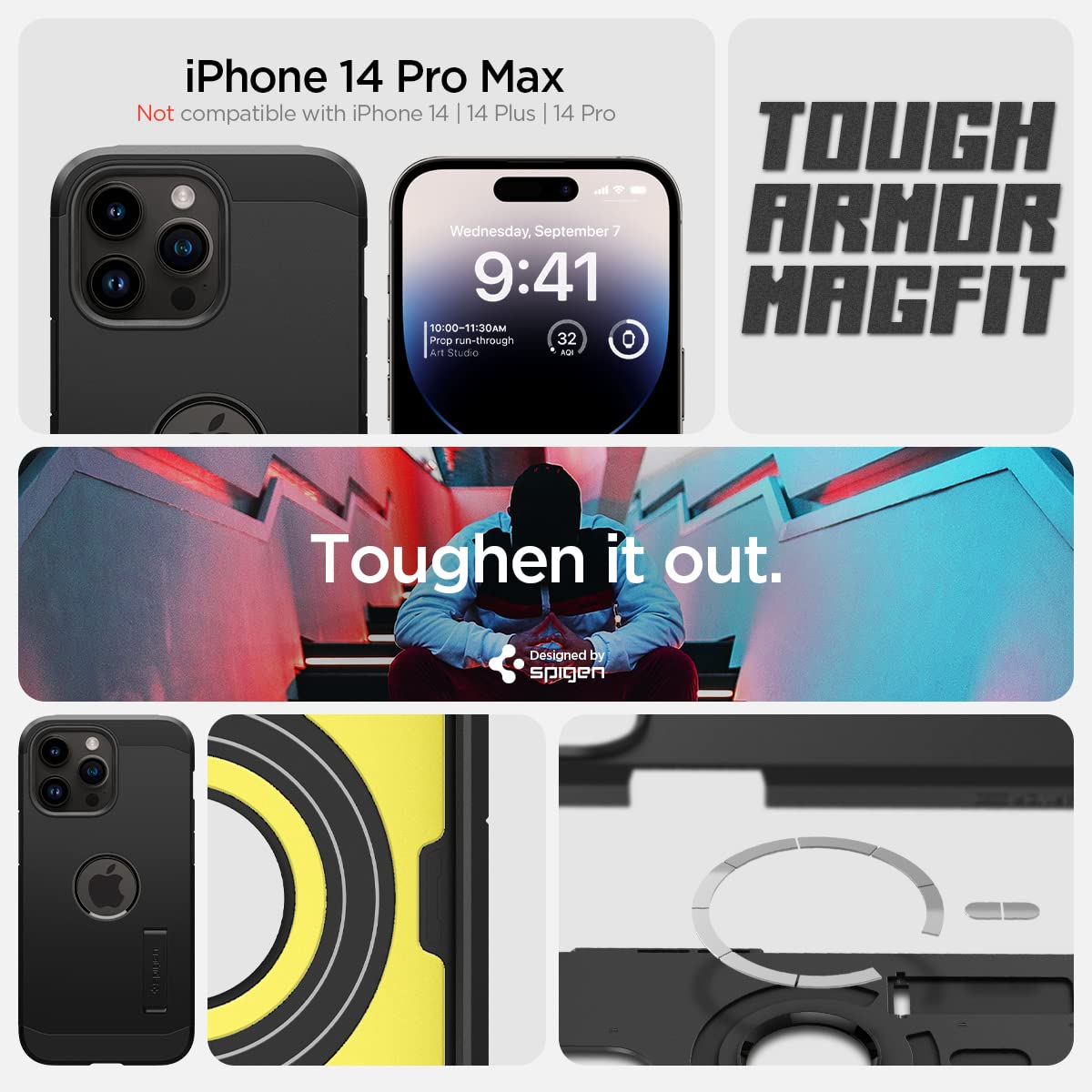 Spigen Tough Armor MagFit Back Cover Case Compatible with iPhone 14 Pro Max (TPU + Poly Carbonate | Black)