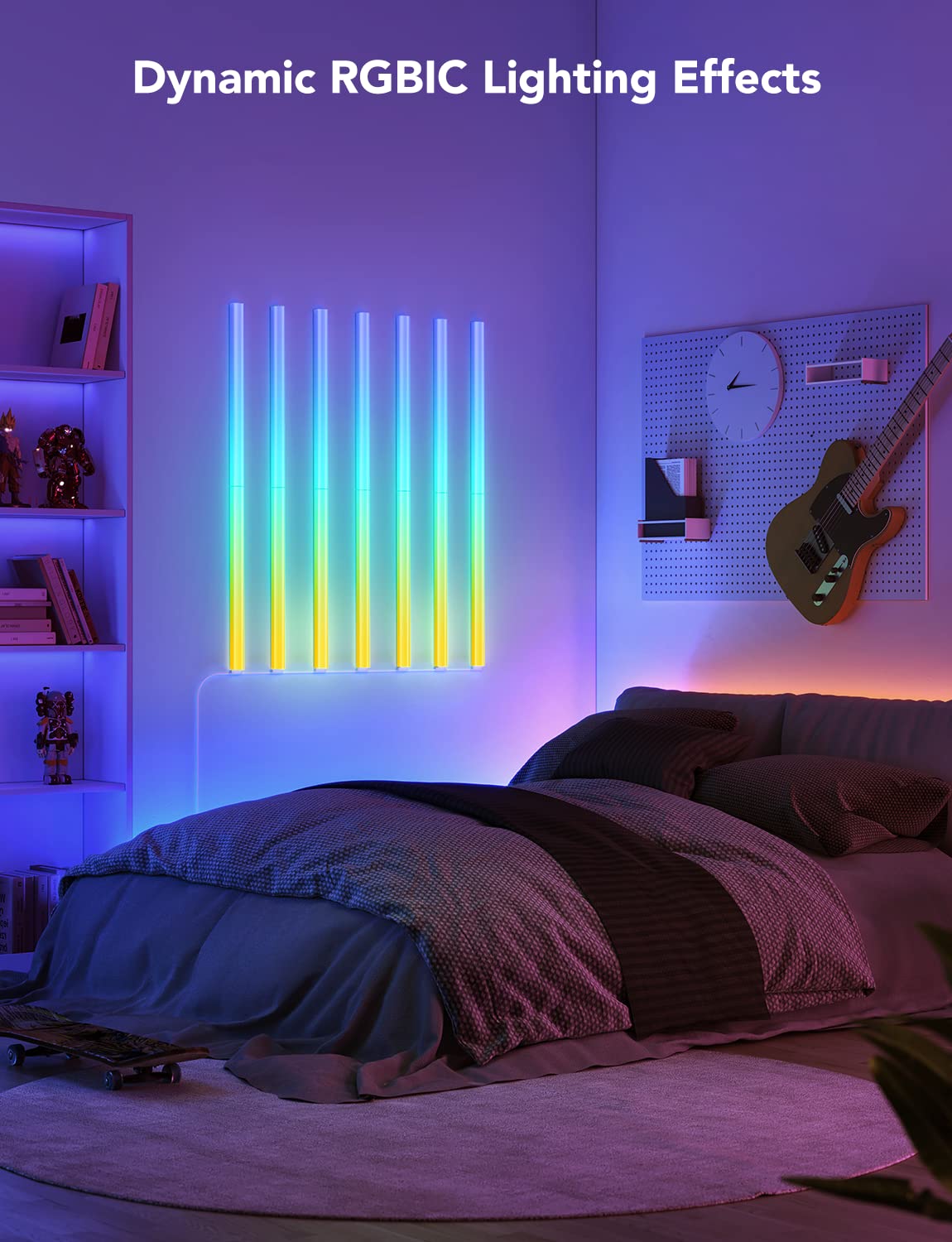 Govee 14 Pcs Glides Led Wall Light, Music Sync, Alexa & Google Assistant Compatible, Multicolor, Waterproof, 17 Inch Cable, Modern Style, Indoor Use
