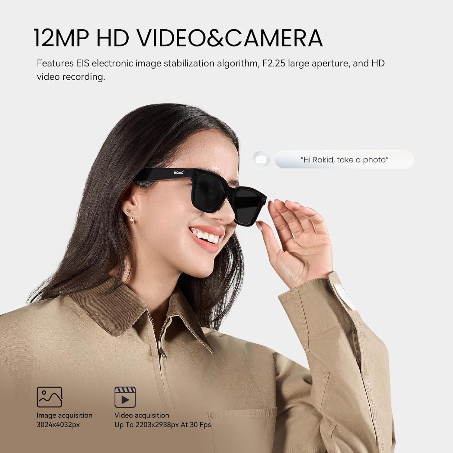 Rokid 2026 AI Glasses Style smart Glasses with ChatGPT & Gemini, Real-time Translation,12MP Camera, Open-Ear Audio, Voice-Controlled Assistant, Hands-Free Calls, Productivity for Travel(no Display)
