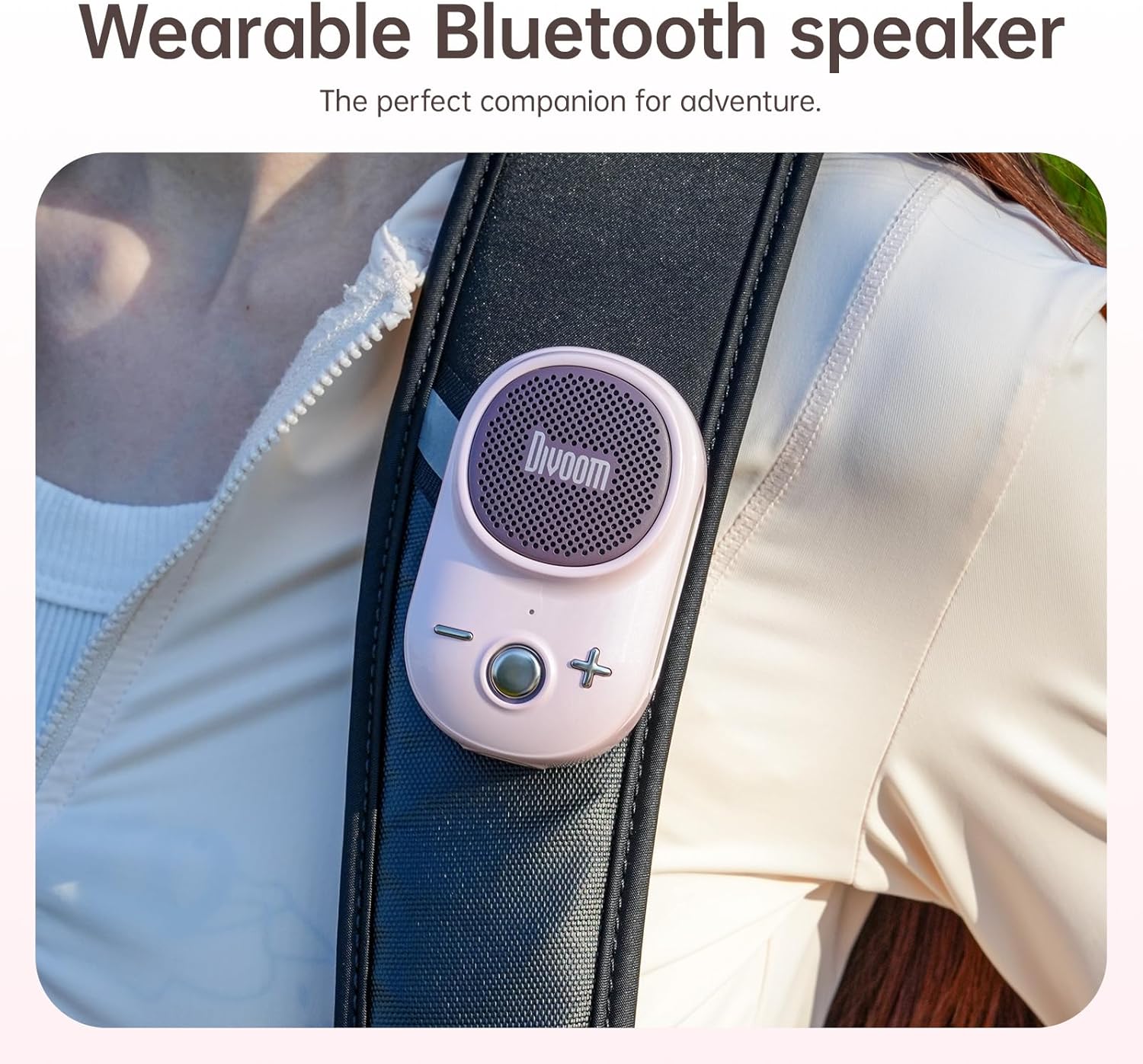 Divoom Itour-S Portable Mini Wearable Bluetooth Speaker, Big Audio and Punchy Bass,Clip-On Design, IP67 Waterproof and Dustproof,10 Hours Playtime,Speaker for Home Travel Office and Outdoors (Pink)