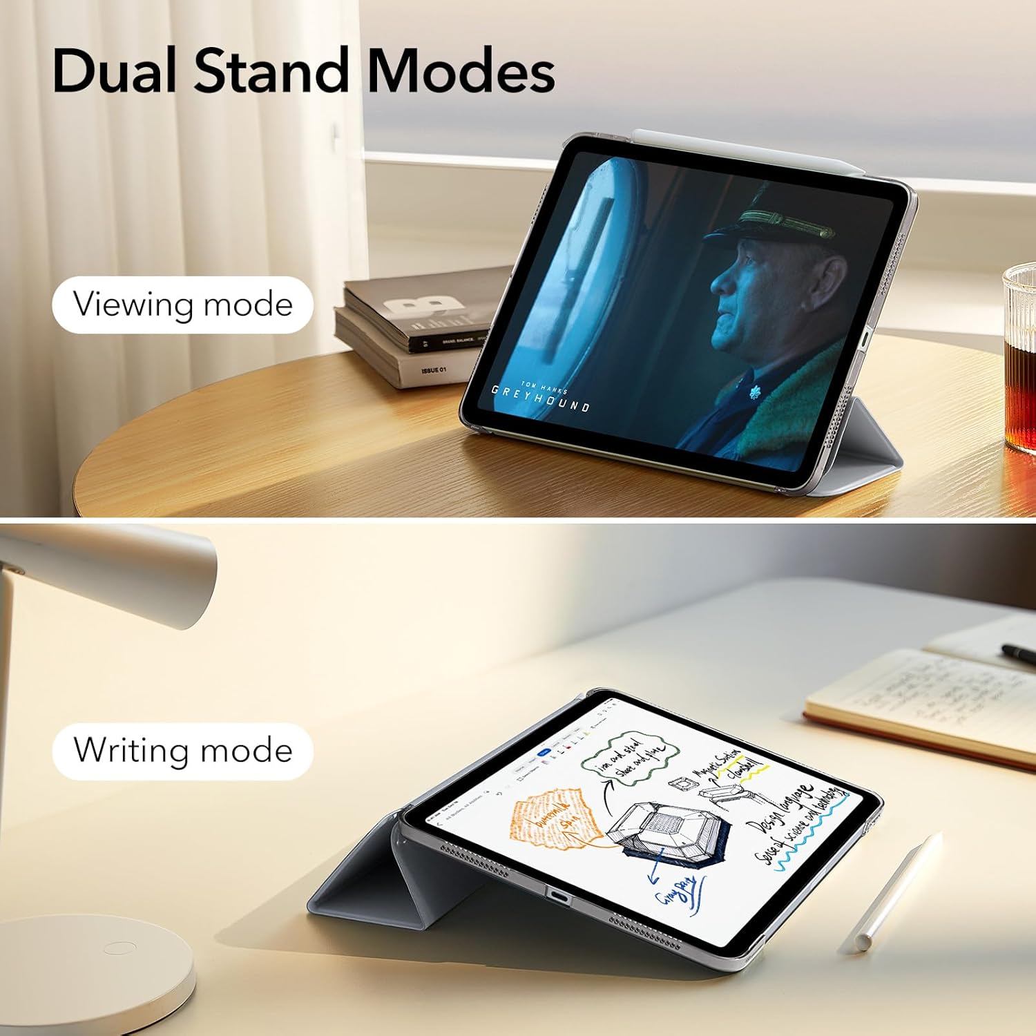 ESR for iPad Air 11 inch Case M3/M2 (2025/2024), iPad Air 7th/6th/5th/4th Generation Cover Case 2022/2020, Smart Trifold Stand with Clasp, Support Pencil Pro/USB-C Charging, Ascend Series, Grey