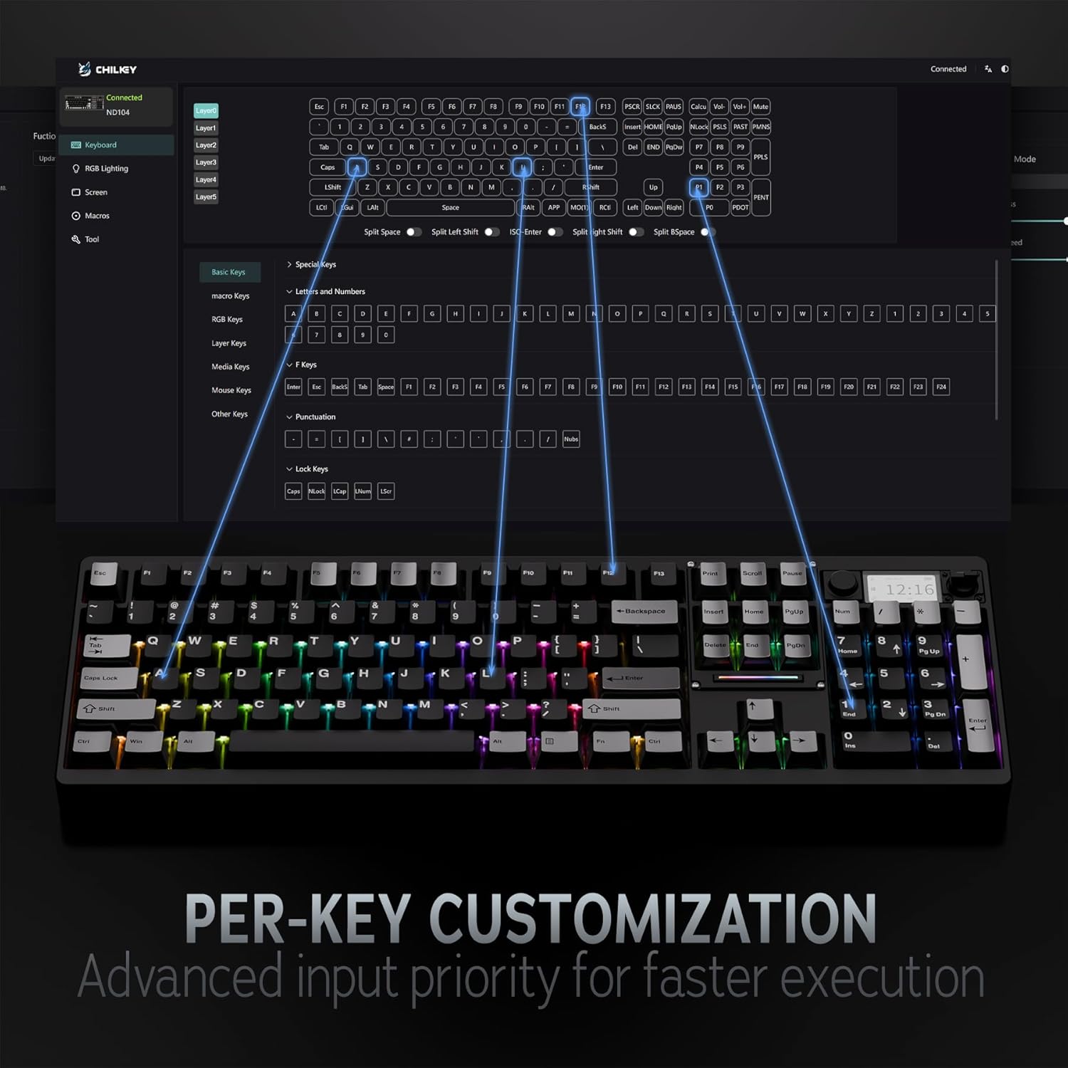 OOCTPK Wireless Mechanical Keyboard, Chilkey ND104 Gaming Keyboard 106% Hot Swappable Custom Keyboard with Knob, RGB Backlit, Bluetooth 5.4/2.4GHz/USB-C, Full-Aluminum, PC/Mac Support (43.8×14×3.5cm)