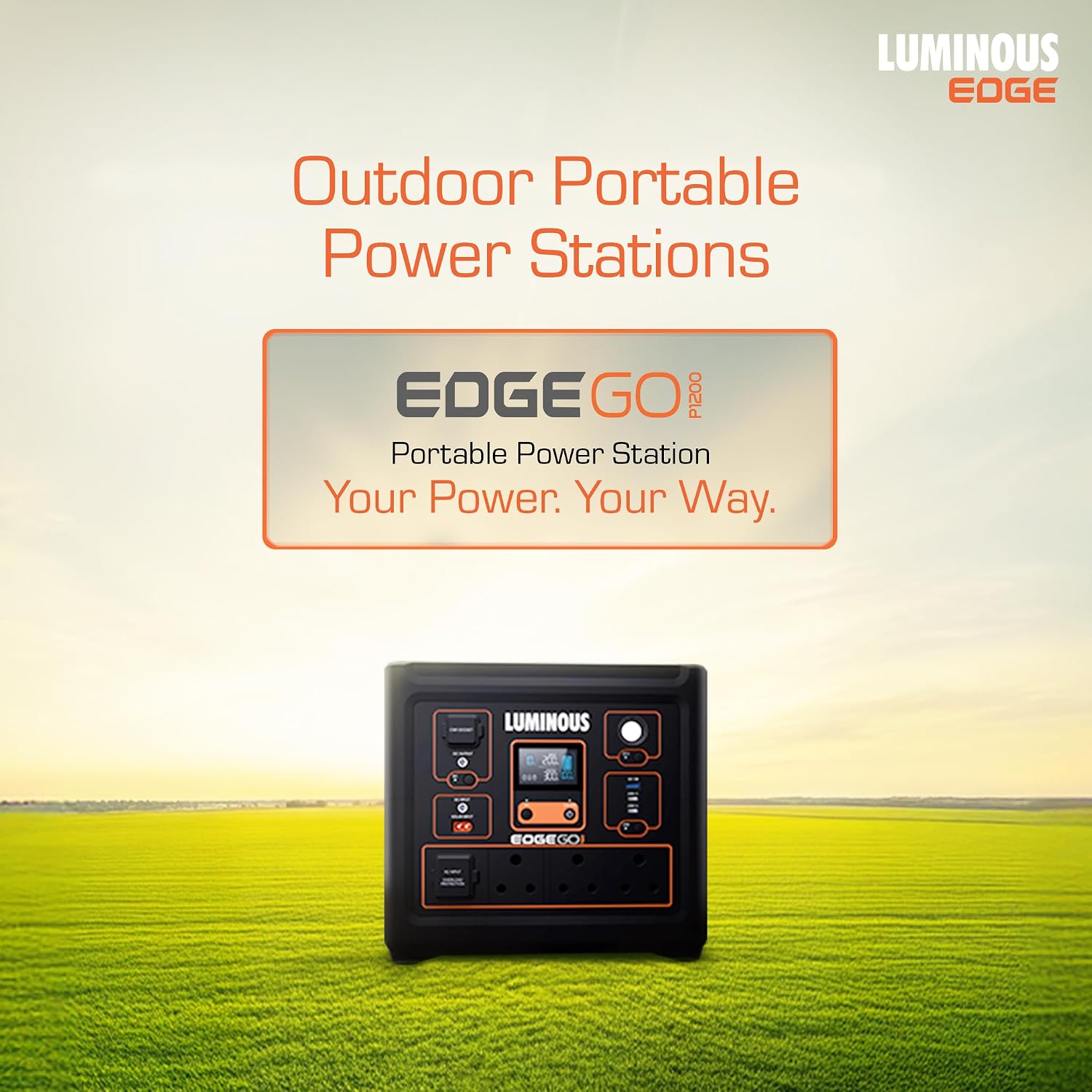 Luminous Edge Go P1200 Portable Power Station| Emergency Light, 50 mins backup on full load, Power upto 6 devices with 864Wh LiFePO4 Battery 10 Yrs Life| 1000W AC Output, 05 Years Replacement Warranty
