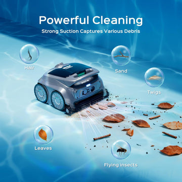 WYBOT B1 Cordless Robotic Pool Vacuum, Quad-Roller Brushes for Edge Cleaning, Smart Pool Cleaner Robot for Inground & Above Ground Pools, High Obstacle Crossing, App Control, Silver Gray