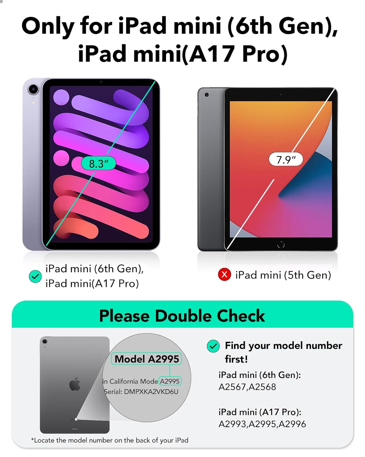 ESR for iPad mini 7 A17 Pro Case, iPad mini 7th/6th Generation Cover (2024/2021), Slim and Light, Shock and Drop Protection, Yellowing Resistant, Supports Pencil Pro/USB-C, Classic Series, Black Clear