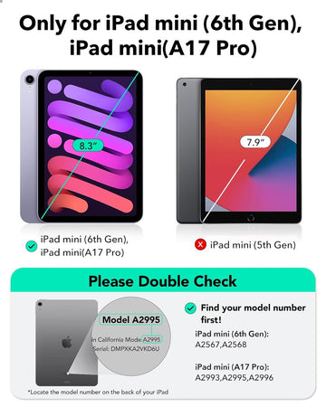 ESR for iPad mini 7 A17 Pro Case, iPad mini 7th/6th Generation Cover (2024/2021), Slim and Light, Shock and Drop Protection, Yellowing Resistant, Supports Pencil Pro/USB-C, Classic Series, Black Clear