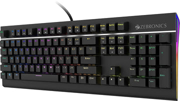 ZEBRONICS Zeb-MAX PRO V2 Premium Mechanical Gaming Keyboard with 104 Tactile Switch Keys, 18 RGB LED Modes, Braided &amp; Gold Plated USB Cable, Integrated Multimedia Keys, Key Removal Tool